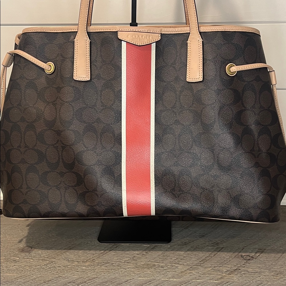 Coach Signature Stripe Drawstring Carryall Tote - Picture 3 of 16
